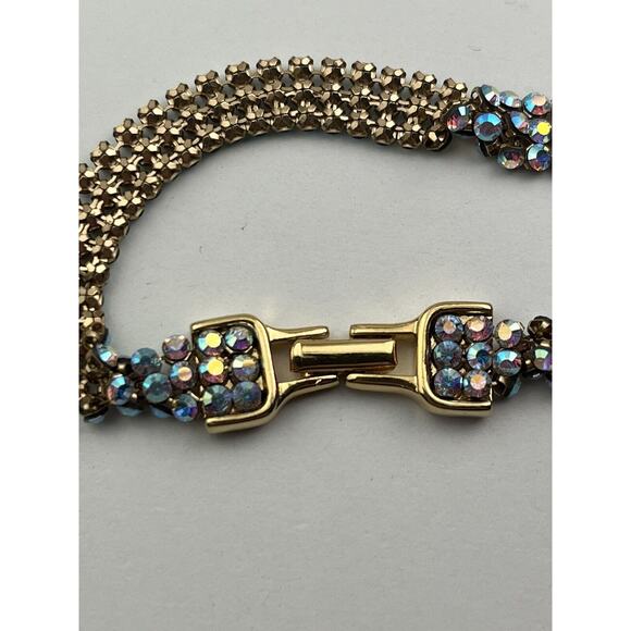 Swarovski Swan Logo Golden Shadow Mesh Clim AB Crystal Bracelet 7.5" - Picture 5 of 9